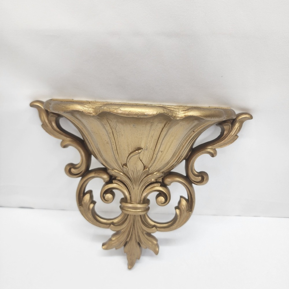 Vintage 1963 HOMCO 4446 Gold Wall Pocket Planter‎ Fleur De Lis USA